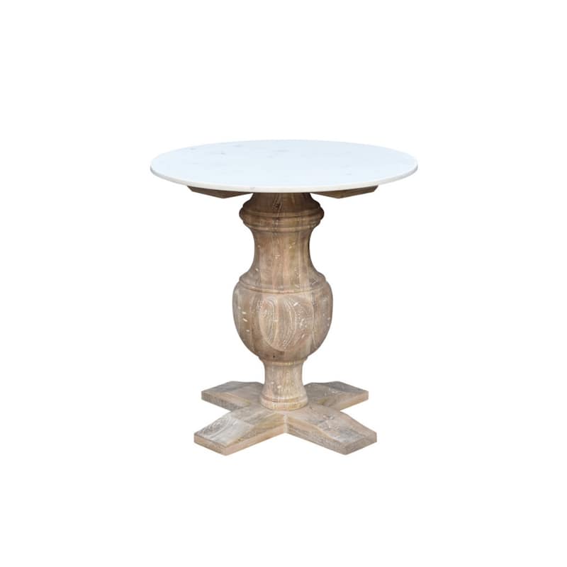 Brown Marble Top End Table with Solid Wood Pedestal Base 26 Inch - 22” x 22” x 26” (D x W x H)