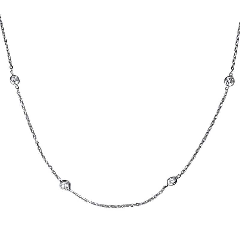 Bliss Diamond 1ct Diamonds Bezel Station 18" White Gold Womens Necklace - White - 18 Inch