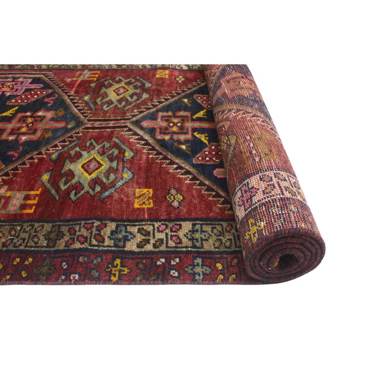 Fine Vintage Distressed Ferit Burgundy/Navy Runner - 3'2" x 8'11"