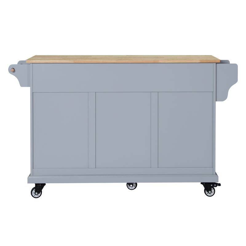 Modern Kitchen Island with Storage Cabinets, 5 Drawer, Adjustable Shelves Towel Rack and Spice Rack, for Kitchen, Blue