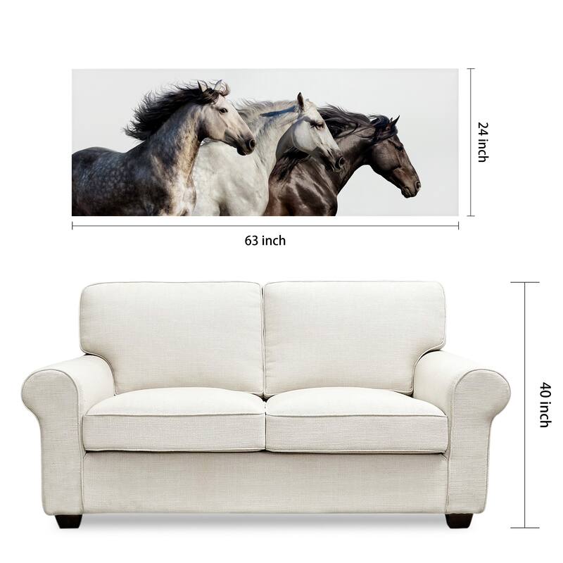 "Trilogy 1" Horse Wall Art Frameless Free Floating Tempered Glass Panel