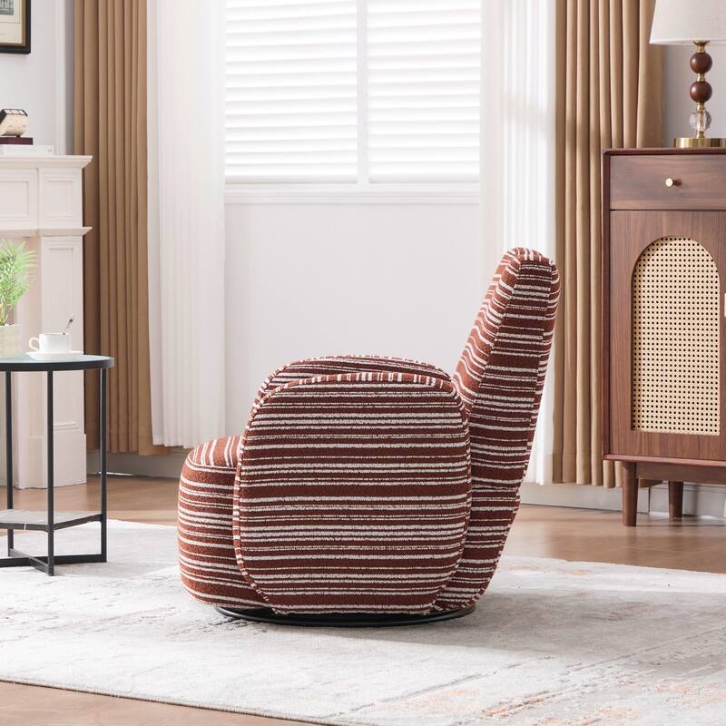 Modern Style 360° Swivel Leisure Chair Fabric Striped Armrest Swivel Chair and metal bracket, suitable for living room, balcony