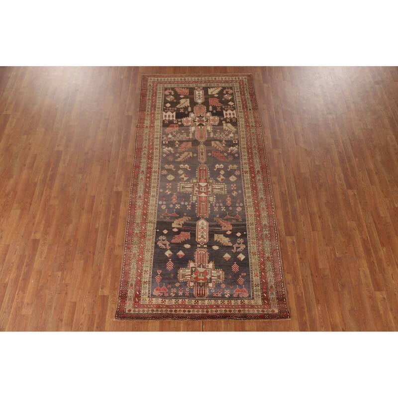 Meshkin Persian Vintage Runner Rug Handmade Wool Carpet - 4'3" x 9'5"