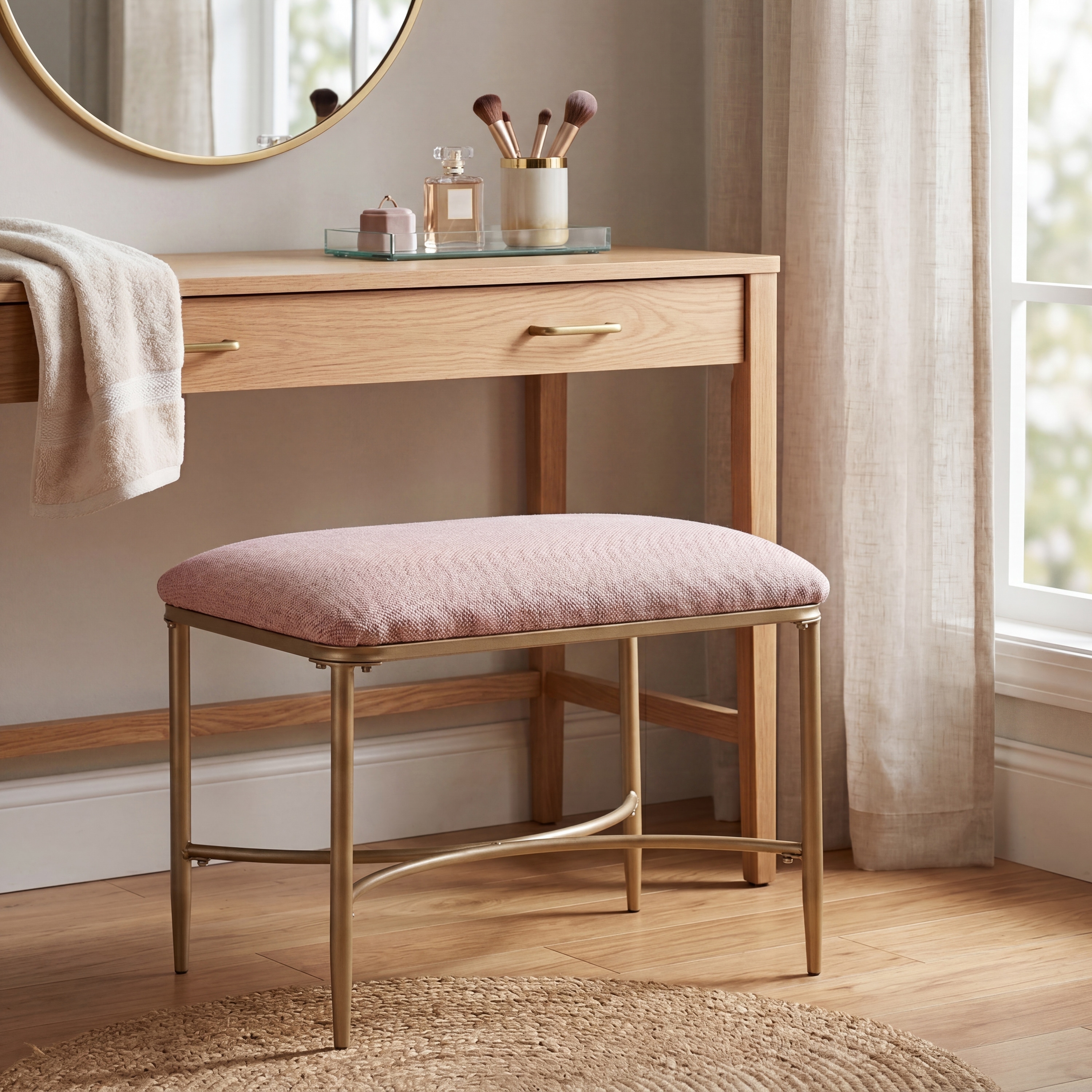 gold dressing table stool Azalea Park Backless Upholstered Vanity with Metal Frame Summersale2024