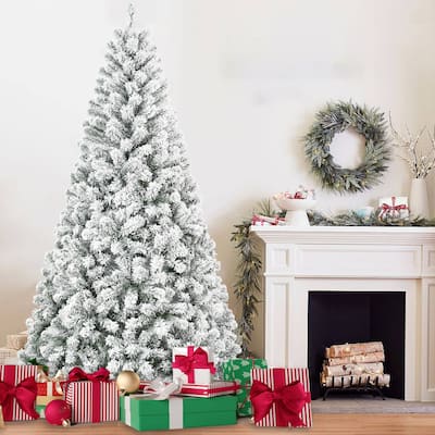 6FT Flocked Christmas Tree - Artificial Snowy Holiday Tree with 678 Tips, Full Shape PVC, Sturdy Metal Stand