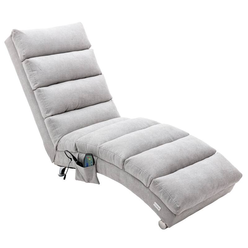 Light Grey 21.65" High Back Upholstered Chaise Lounge Chair with Massage