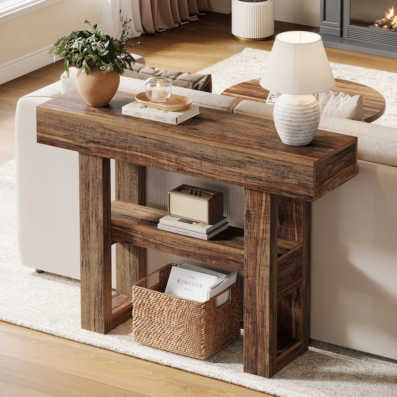 41.34'' Farmhouse Entryway Sofa Console Table with Storage Shelves