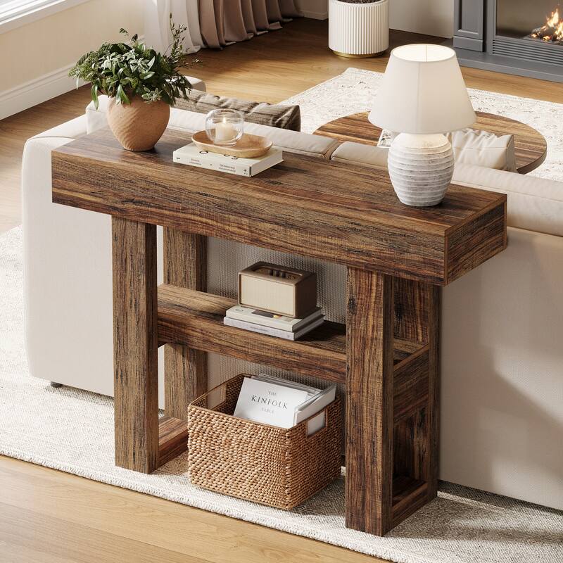 41.34-Inch Farmhouse Console Table, 2-tier Narrow Sofa Table with Storage, Entryway Table for Foyer, Hallway