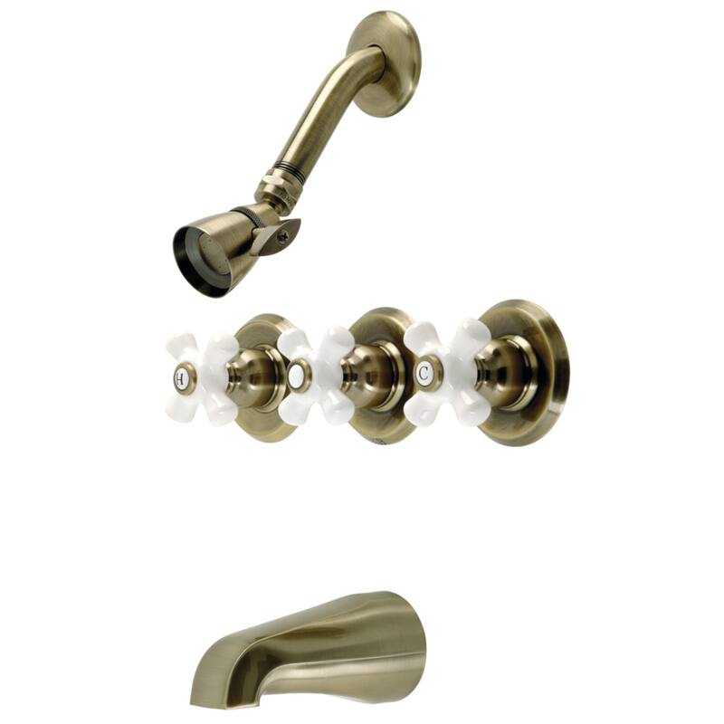 Victorian Three-Handle Tub and Shower Faucet - Antique Brass