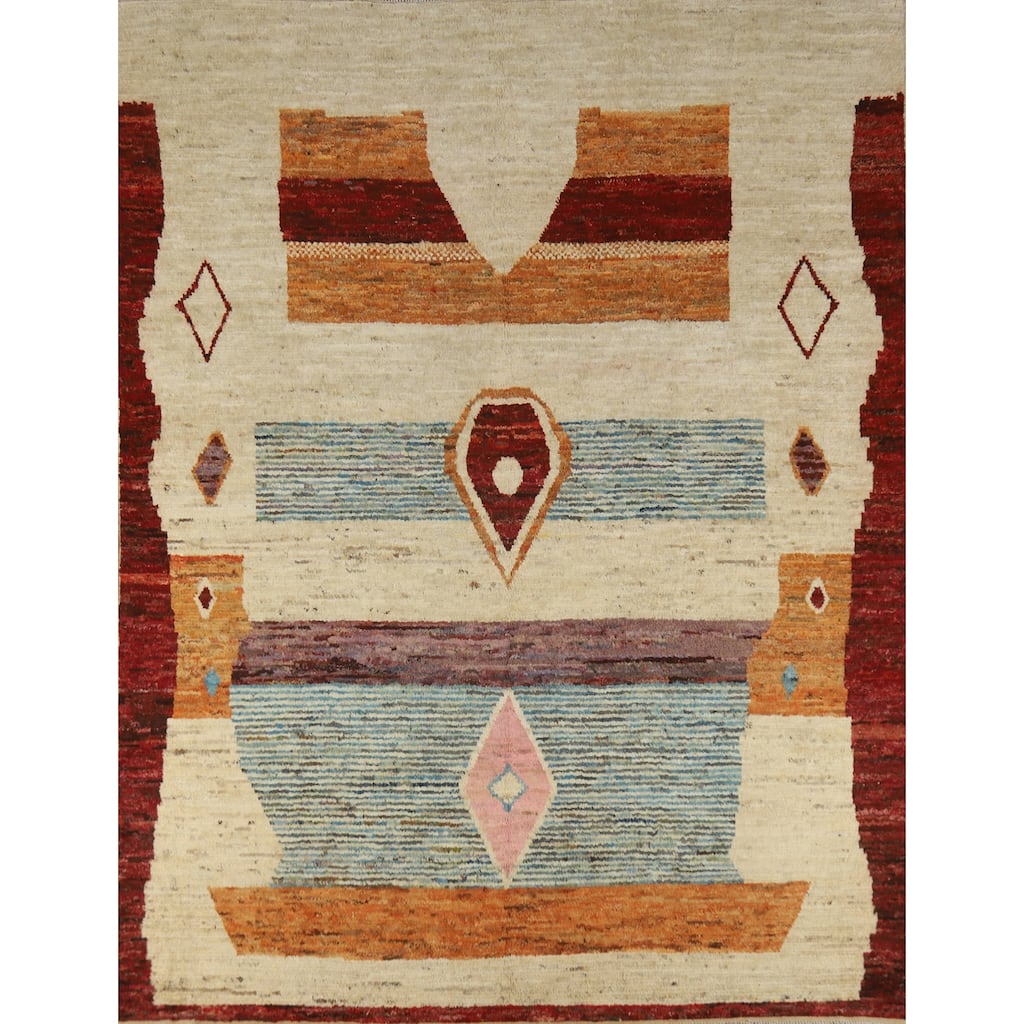 Geometric Moroccan Oriental Rug Hand-Knotted Bedroom Wool Carpet - 8'2" x 9'8"