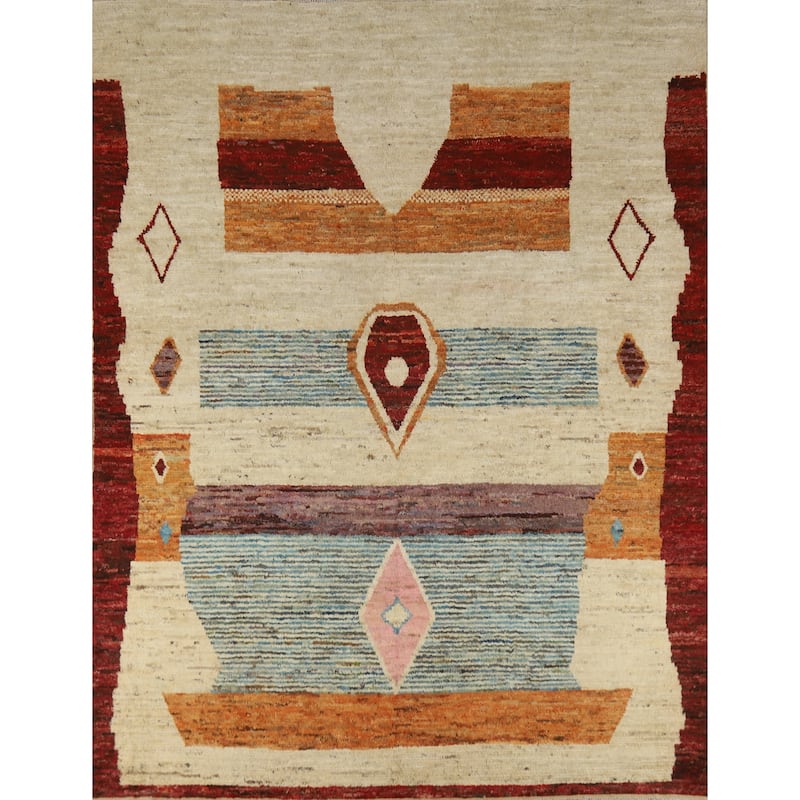 Geometric Moroccan Oriental Rug Hand-Knotted Bedroom Wool Carpet - 8'2" x 9'8"