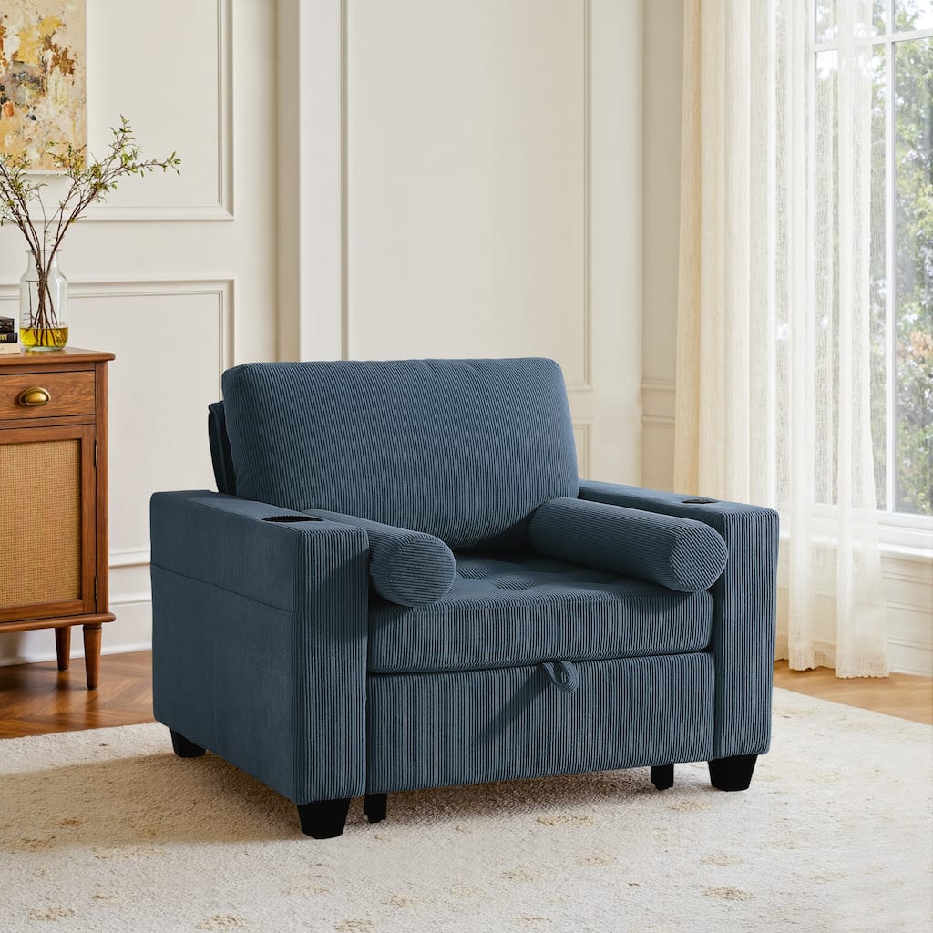 39" Adjustable Recline Convertible Sleeper Accent Chair with USB Port