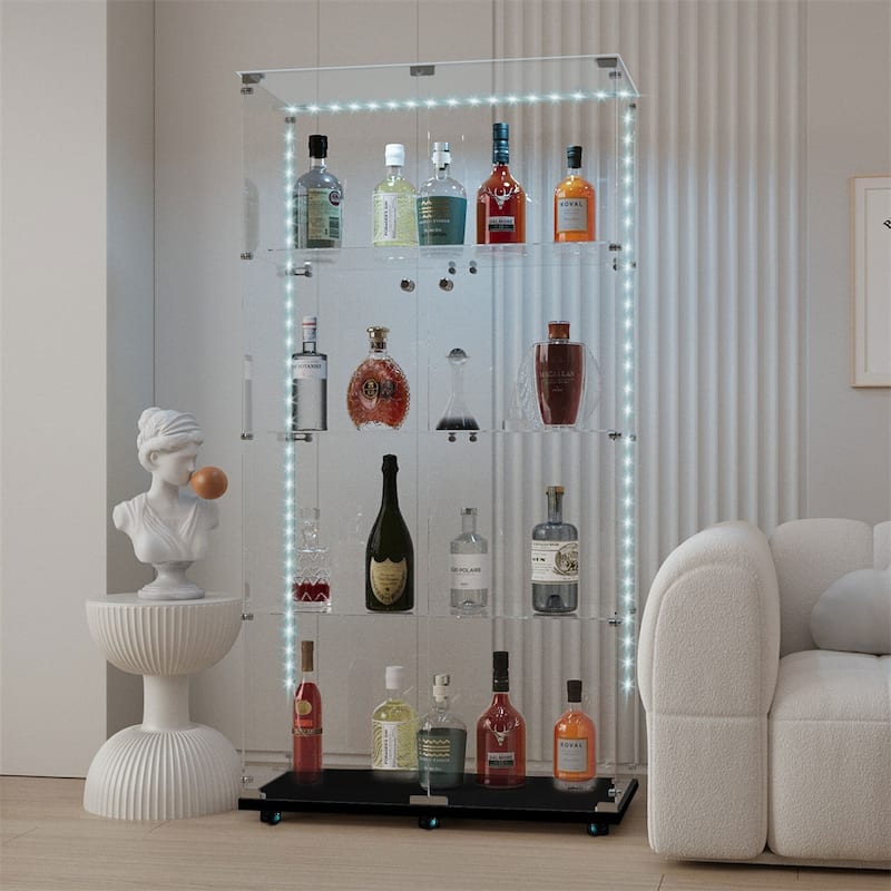 Tempered Glass Display Cabinet,Storage Cabinet,File Cabinet,with LED - Black