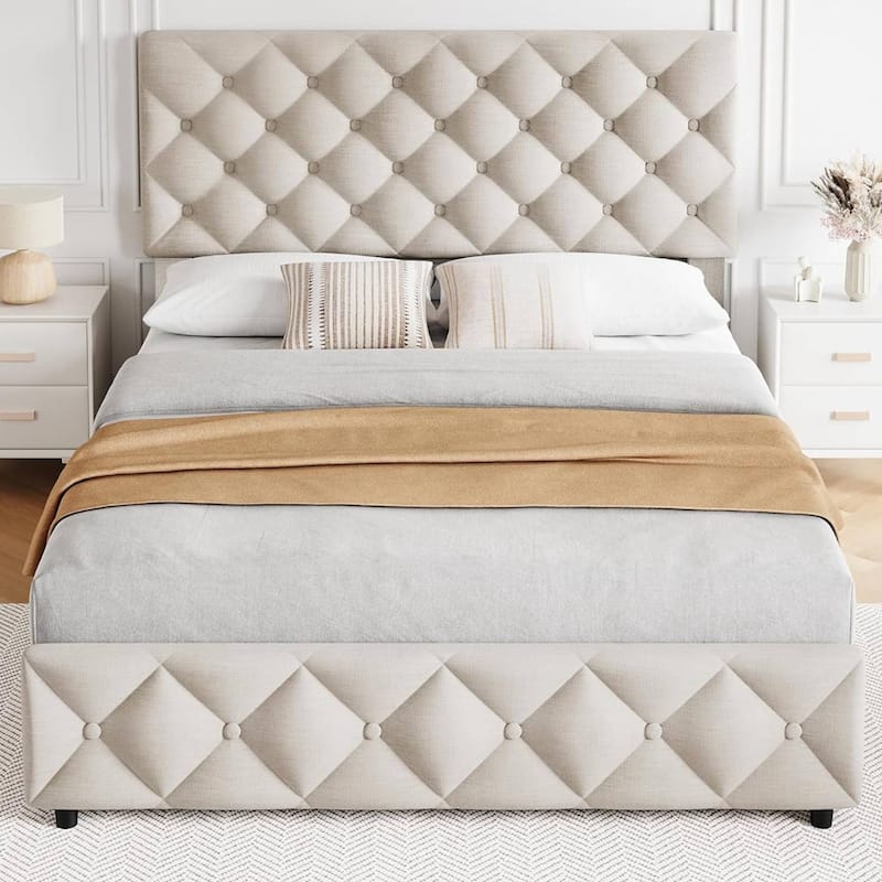 Bed Frame with 4 Storage Drawers and Adjustable Headboard
