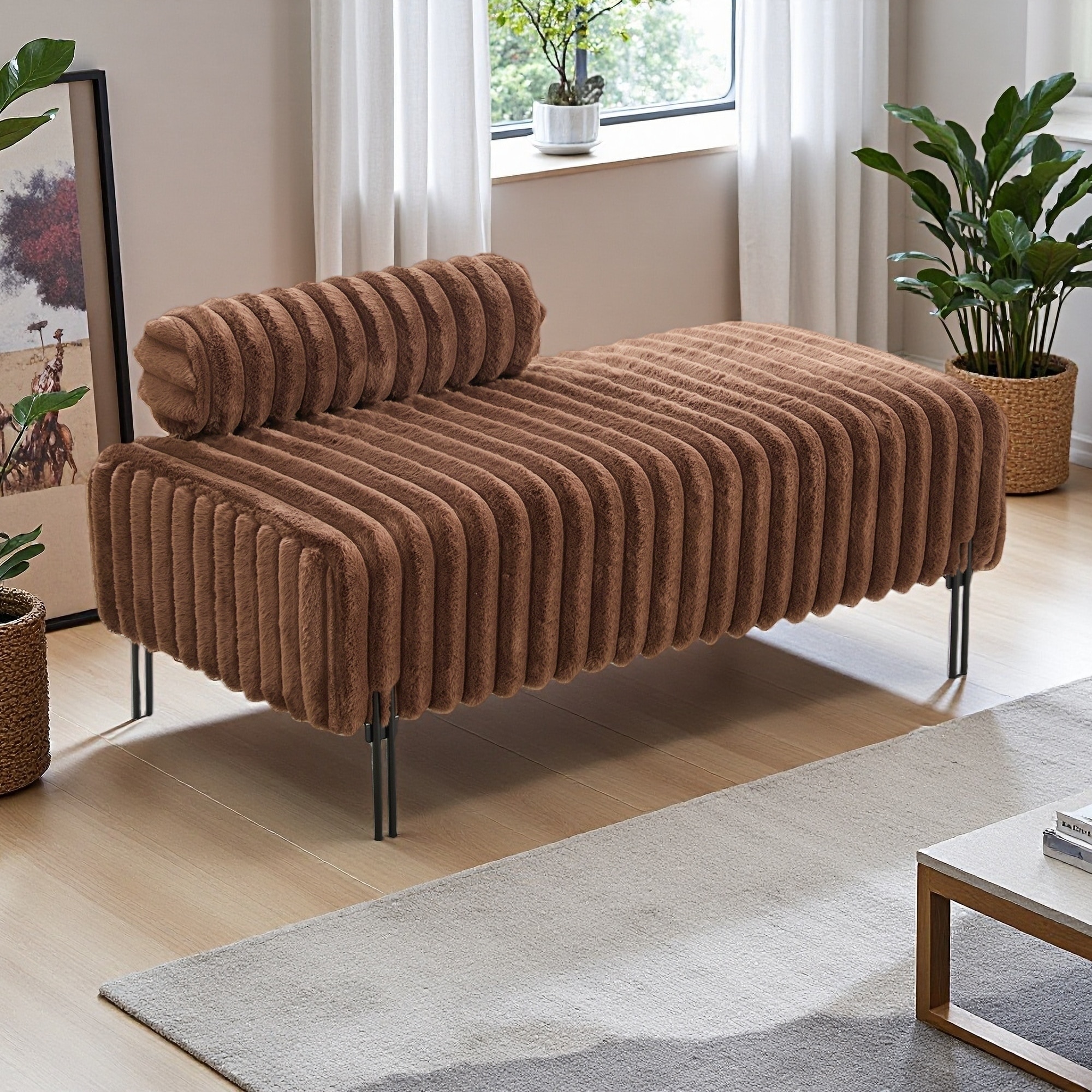 49.6"L Faux Fur Mini Loveseat with Metal Legs, 2-Seater Sofa