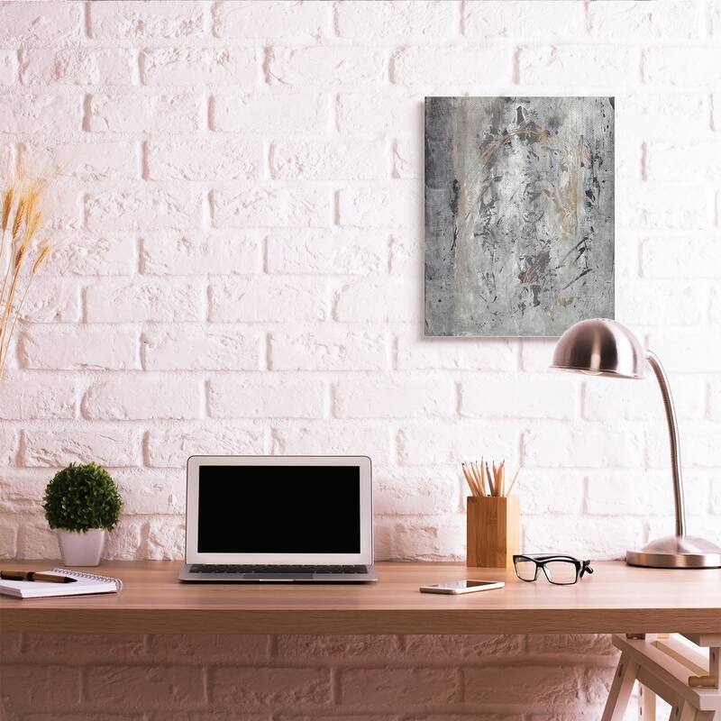 Stupell Ancient Brush Stroke Abstract Black Brown Grey Canvas Wall Art