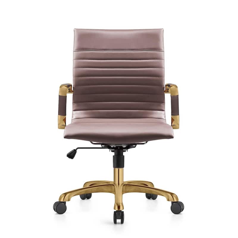 Harris Gold Frame Leather Office Chair with Padded Seat, Adjustable Height, Tilt Lock, 360° Swivel, and Smooth Rolling Casters