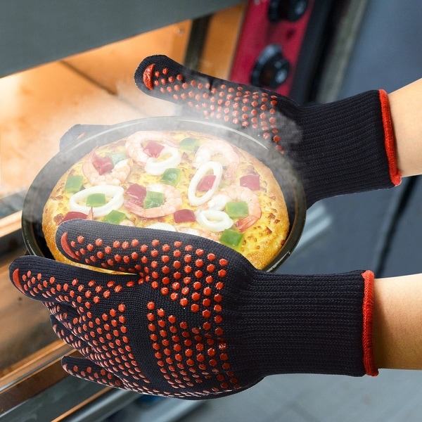Hot BBQ Grilling Cooking Gloves Extreme Heat Resistant oven Gloves Black SHIP US