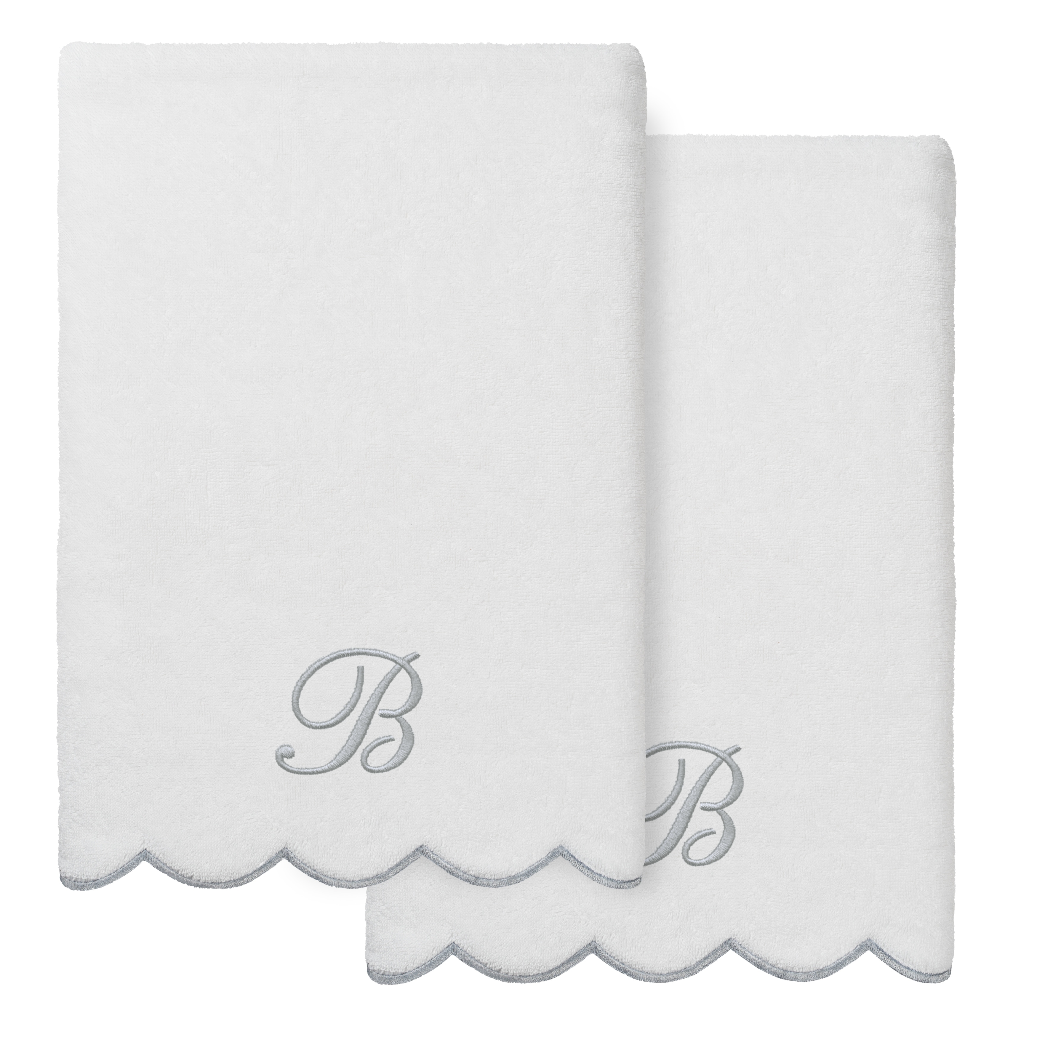 Authentic Hotel and Spa 100% Turkish Cotton Grey ADORNIA Scallop Personalized 2 Piece Bath Towel Set - 2 Bath Towels