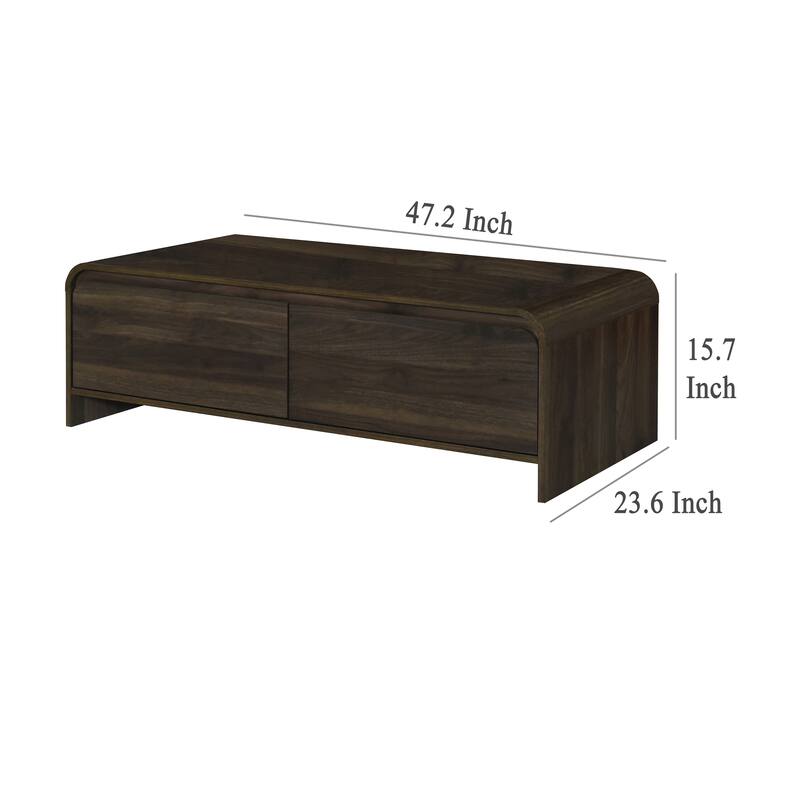 Maria Coffee Table, 2 Drawer and Waterfall Style, Brown Wood 47 Inch