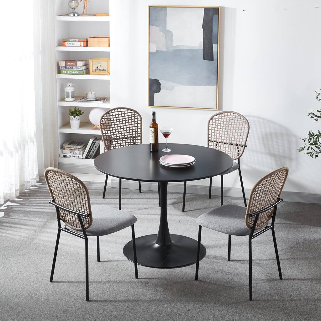 Tengbian household iron dining chairs, set of four backrests and chairs, dining tables and chairs