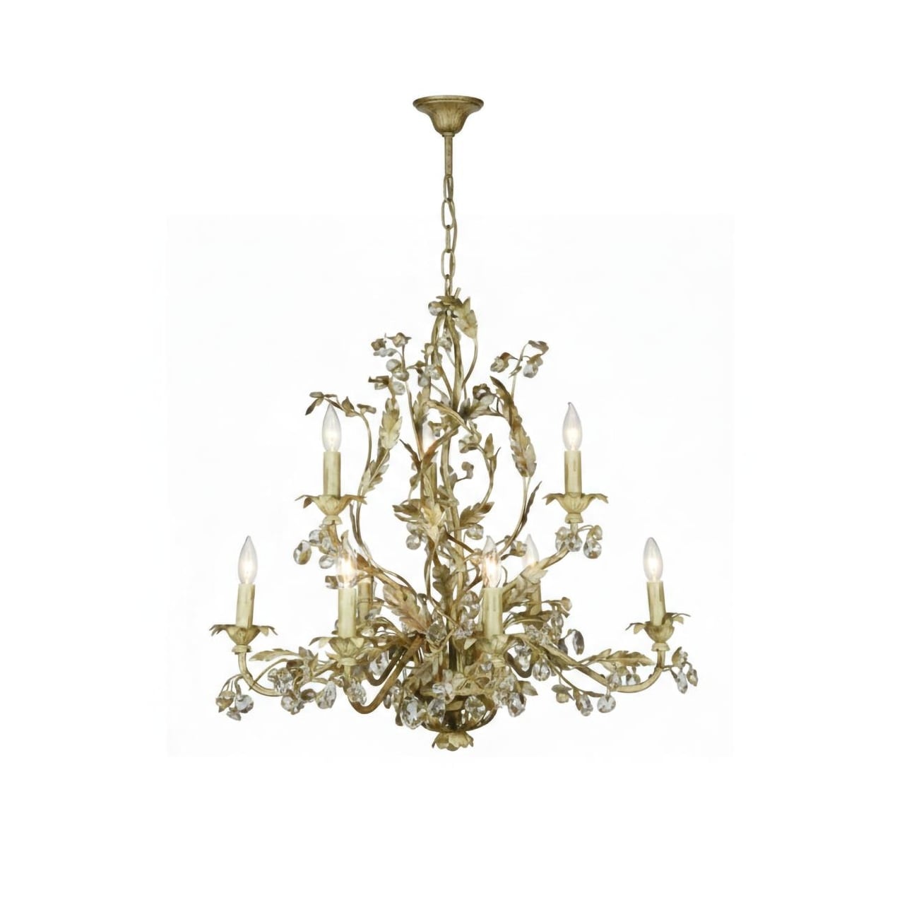 9-Light Green Chandelier With Clear Crystal Accents