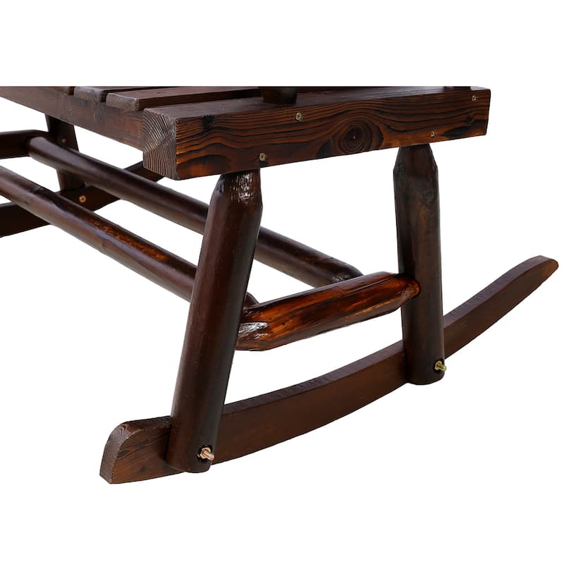 Heavy Duty 2-Person Outdoor Rocking Bench, Carbonized Wood for Porch