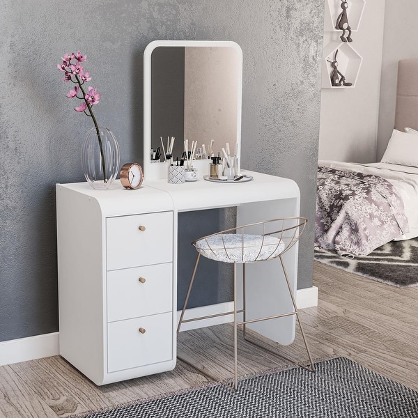 Boahaus Aphrodite Dressing Table, White, Standing Mirror, 03 Drawers. Opens flyout.