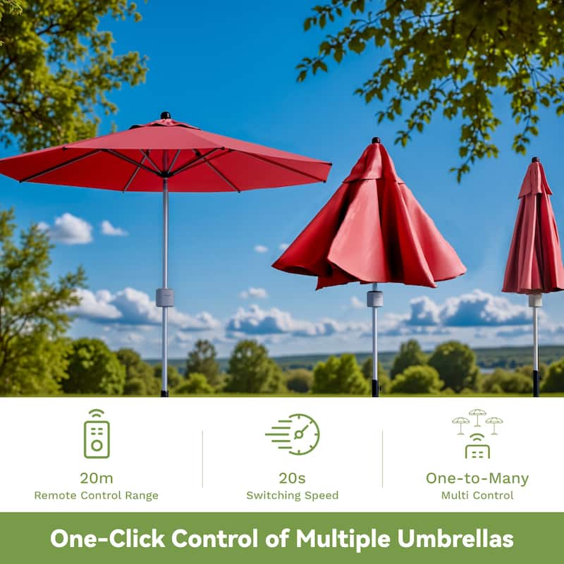 Patiowell 9FT Outdoor Electric Patio Umbrella With Base,Outdoor Table Umbrella,Yard Umbrella,One-click Start And Crank