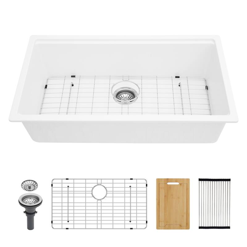 Undermount Single Bowl Quartz Kitchen Sink in White