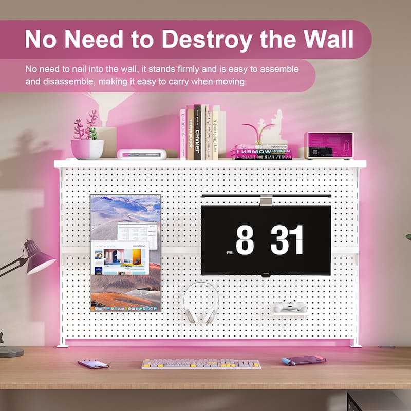 Metal Pegboard Desk Organizer with Dual Monitor Stand