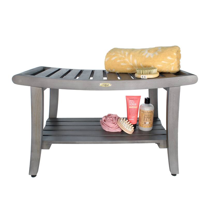 CoastalVogue Harmony Antique Gray 30" Teak Shower Bench, LiftAide Arms