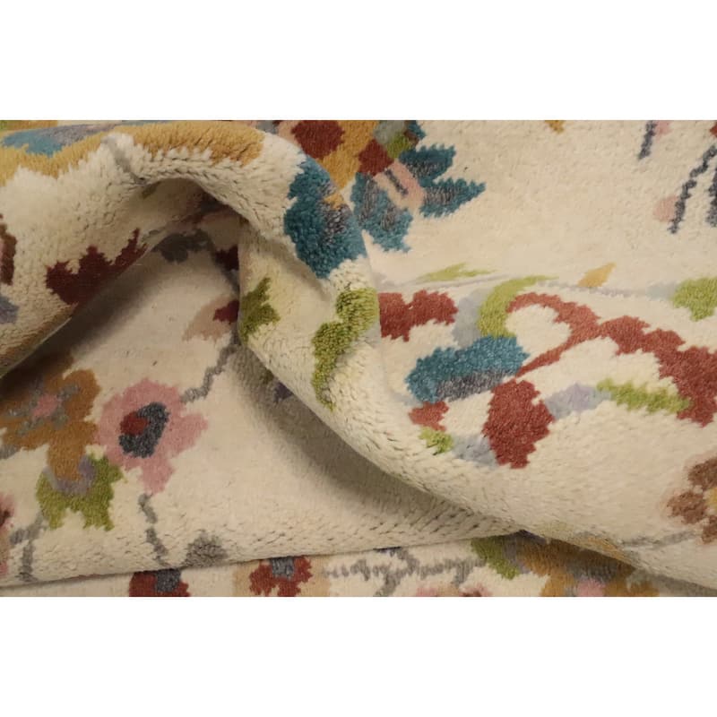 Hand Knotted Oriental 100% Wool Carpet Traditional Floral Beige & Ivories Art Deco Area Rug - 9' 7'' X 7' 10''