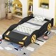 preview thumbnail 3 of 16, Twin Size Race Car-Shaped Platform Bed with Wheels and Storage, Black+Yellow