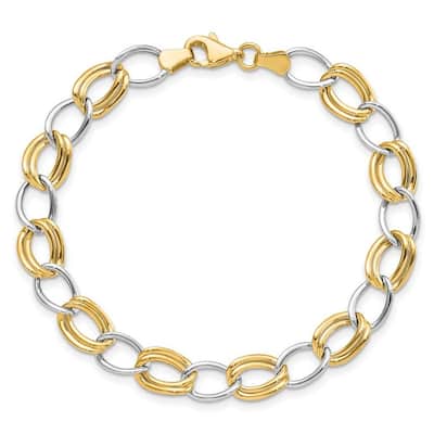 Curata 14k Two Tone Gold Polished Open Link Bracelet 7.5 Inch