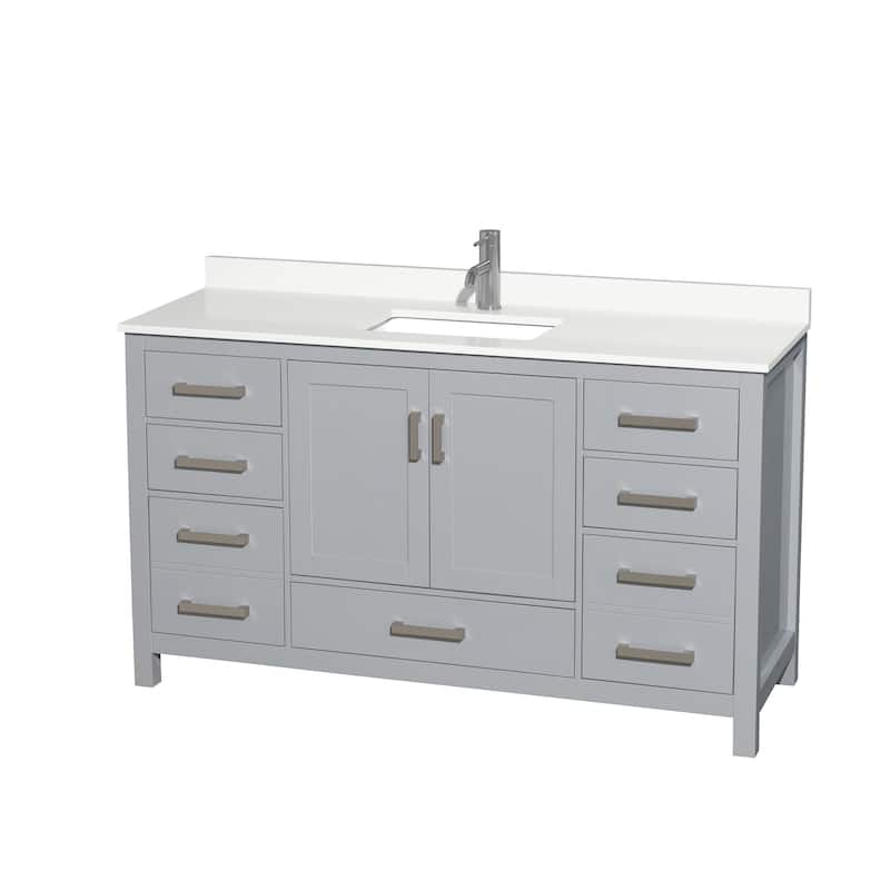 Sheffield 60-inch Single Vanity, Single Hole Quartz Top - Gray, Chrome Trim, White Quartz Top