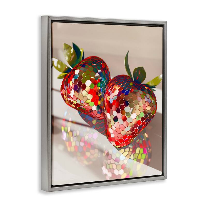 Stupell Reflecting Disco Strawberries Framed Floater Canvas Wall Art Design By Arlington Prints