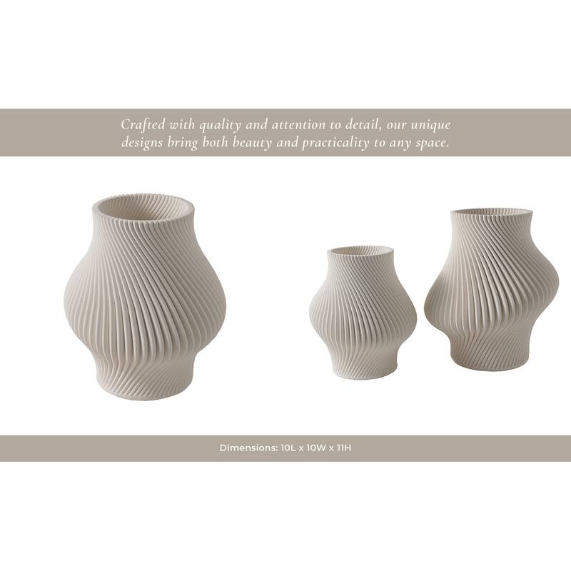 Porcelain Vase with Ribbed Contemporary Design and Curved Silhouette