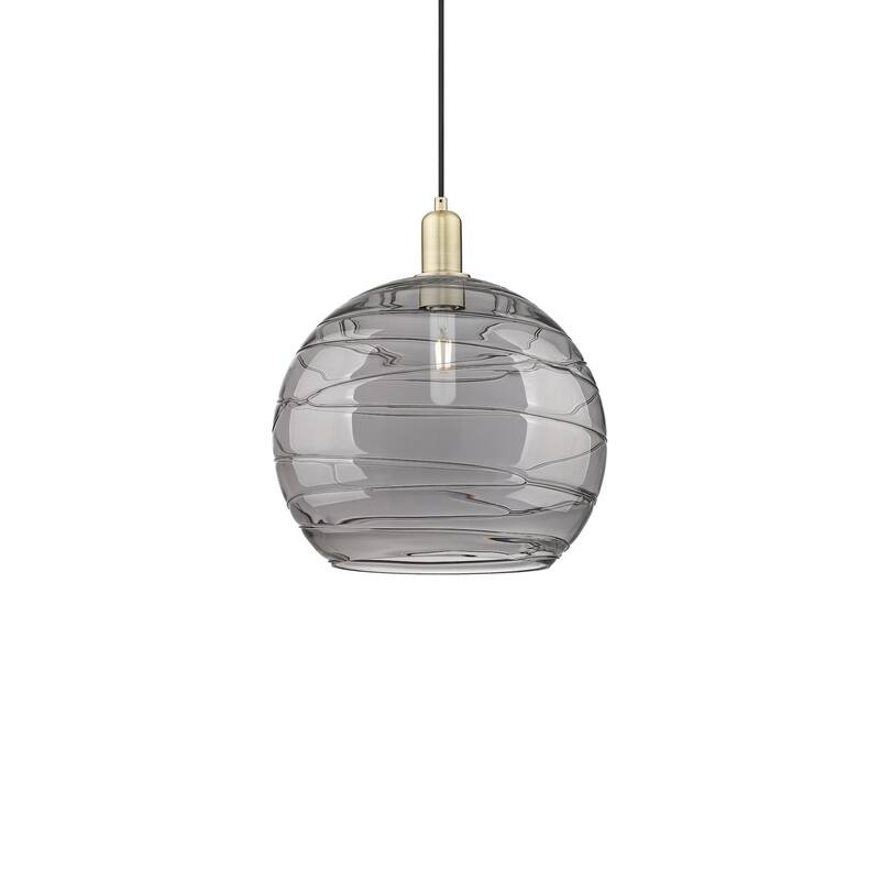 Innovations Lighting 716-1P-16-14 Athens Deco Swirl Pendant Athens - Antique Brass / Light Smoke Deco Swirl