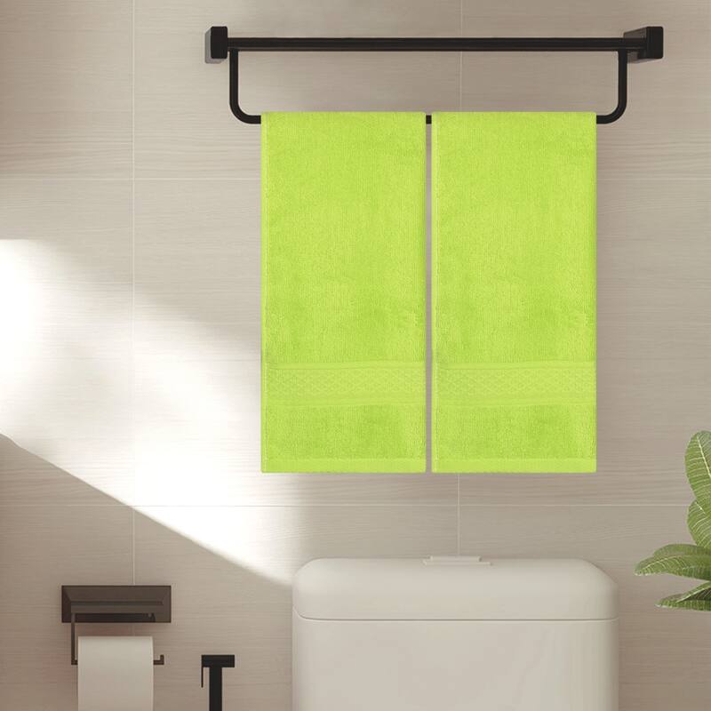 Cotton Hand Towels for Bathroom, 2 Pack Solid Textured Hand Towel Set for Bath, Hand, Face, Gym and Spa 13"x30" - Light Green