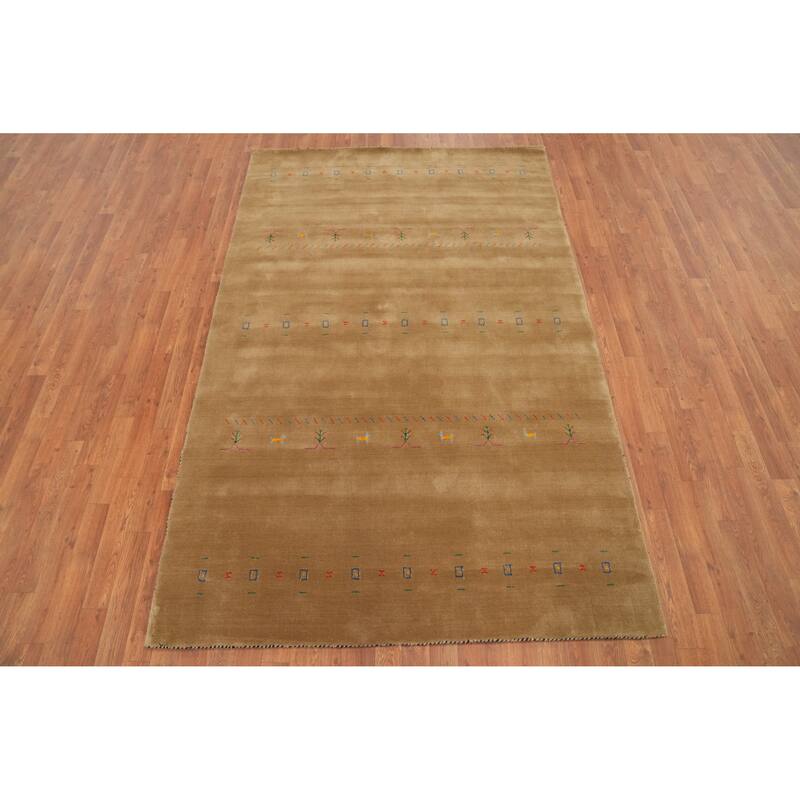 Hand Knotted Oriental 100% Wool Carpet Tribal Animal Pictorial Brown Gabbeh Area Rug - 8' 1'' X 5' 3''
