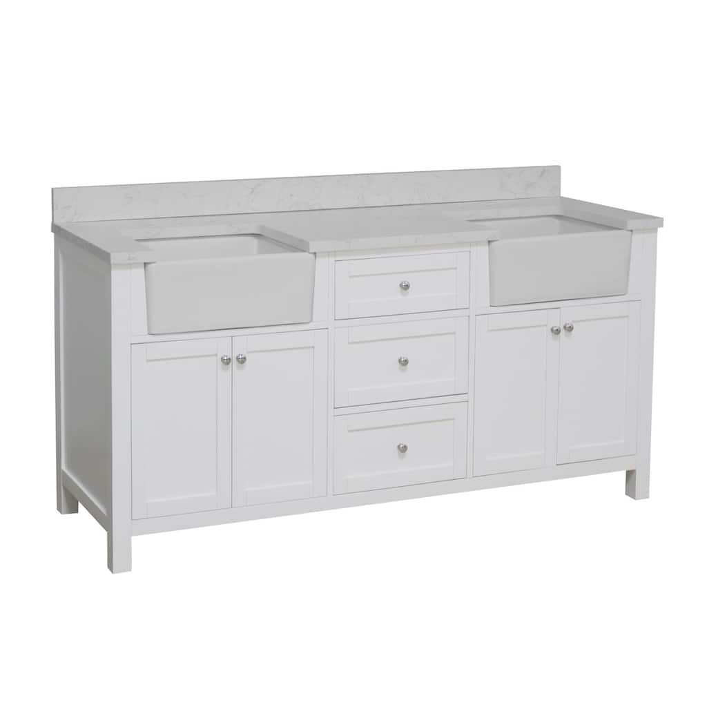 KitchenBathCollection Yorkshire 72" Farmhouse Double Bathroom Vanity with Engineered Marble Top