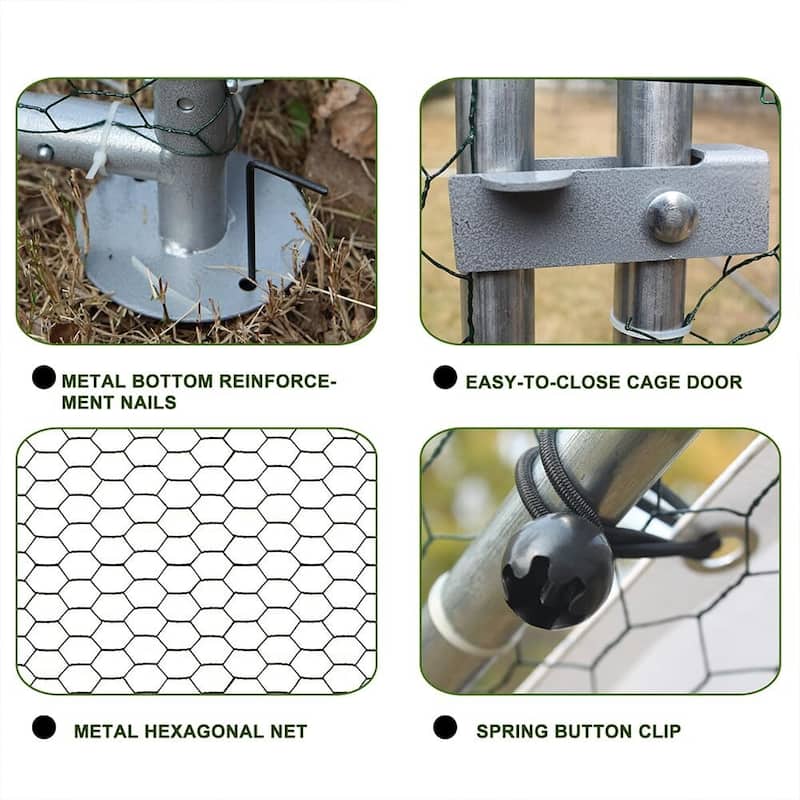 Large Chicken Coop Metal Chicken Run with Waterproof and Anti-Uv Cover