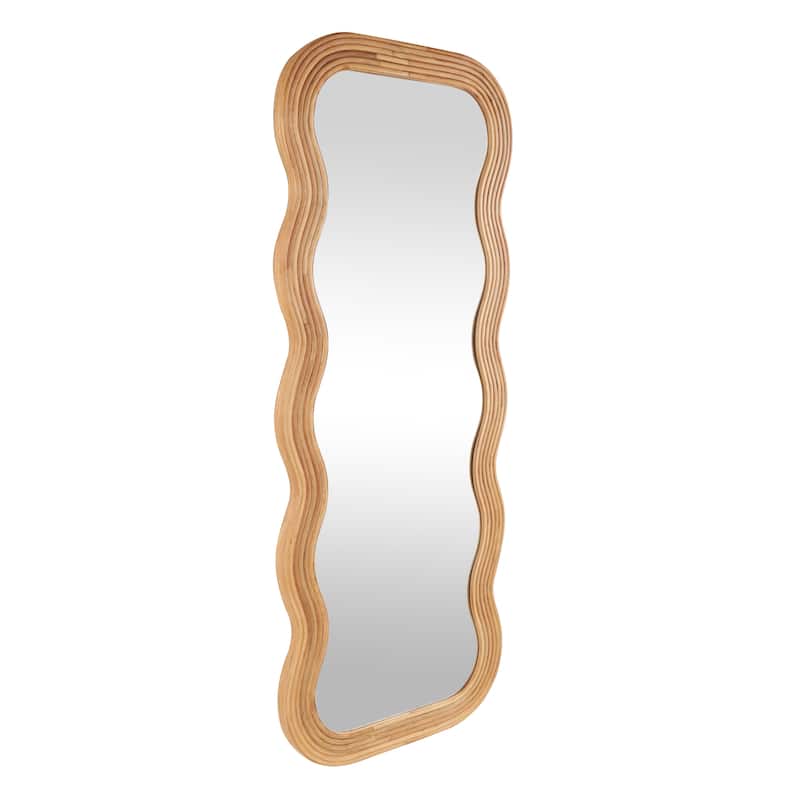 Wood Handmade Wavy Wall Mirror with Ribbed Frame - Brown - Roche River Decor