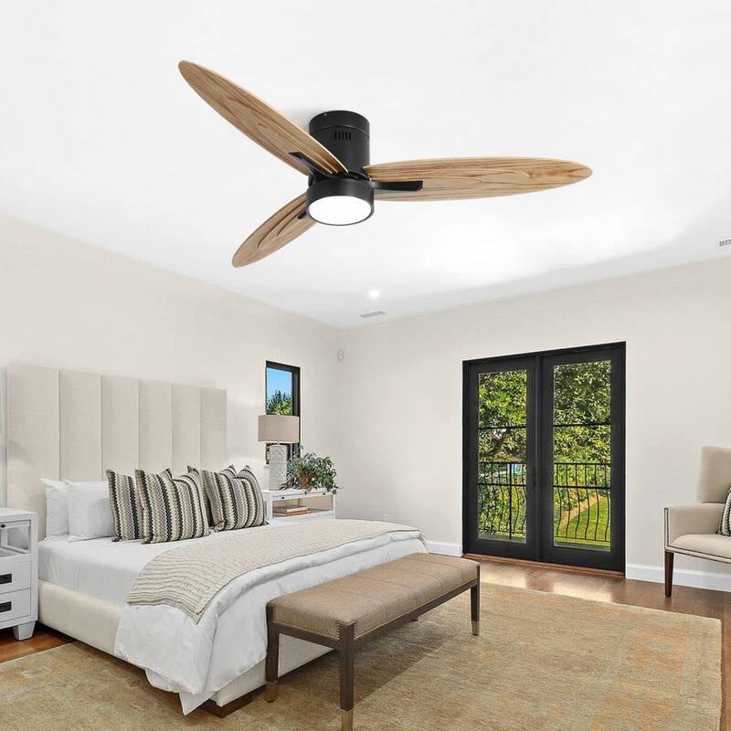56" Industrial Flush Mount Ceiling Fan with Dimmable LED light and Remote
