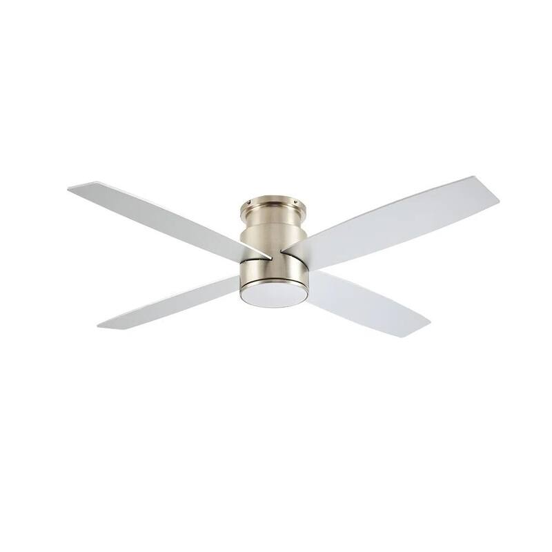 MLiAN Flush Mount DC Ceiling Fan with Lights and Remote, 4 Reversible Blades - Sliver/Nickel - 52''