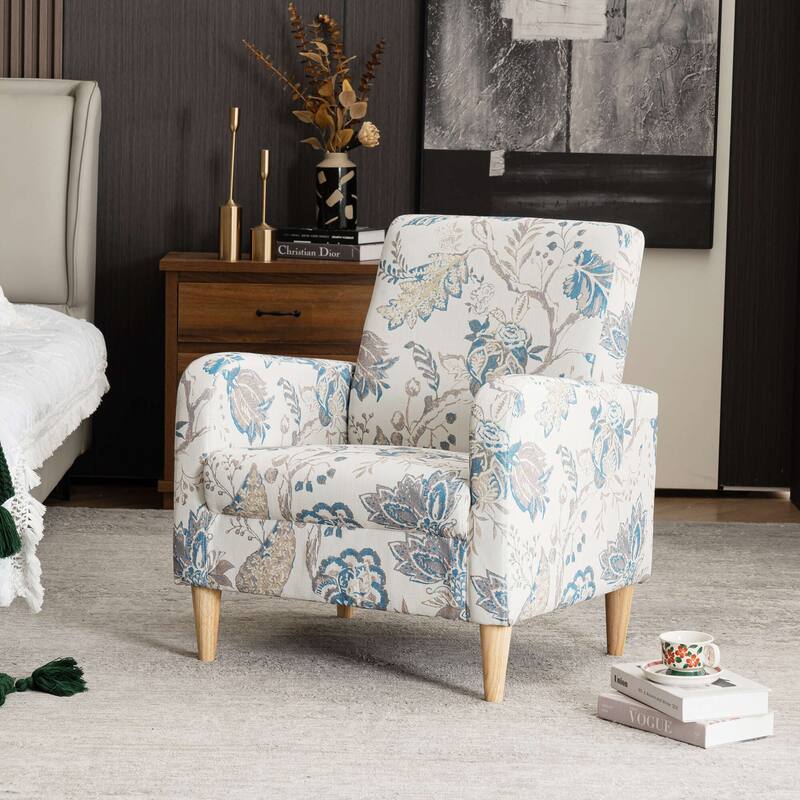 Set of 1 Fabric Upholstered Tufted Back Armchair with Natural Colored Legs