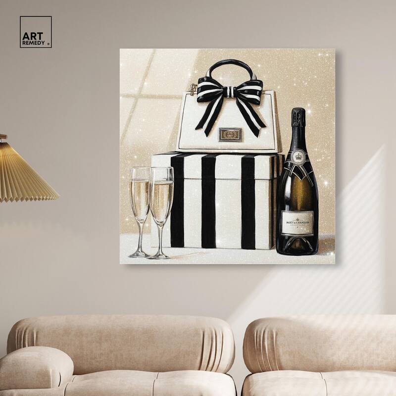 Black and White Striped Glam Acrylic by Art Remedy, Ready to Hang
