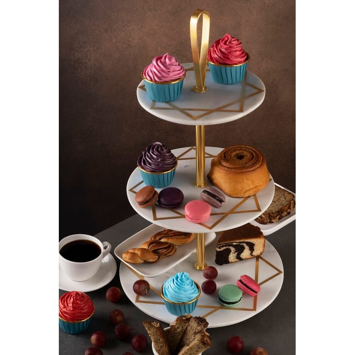 Marbella Three Tier Marble Cake Stand - White