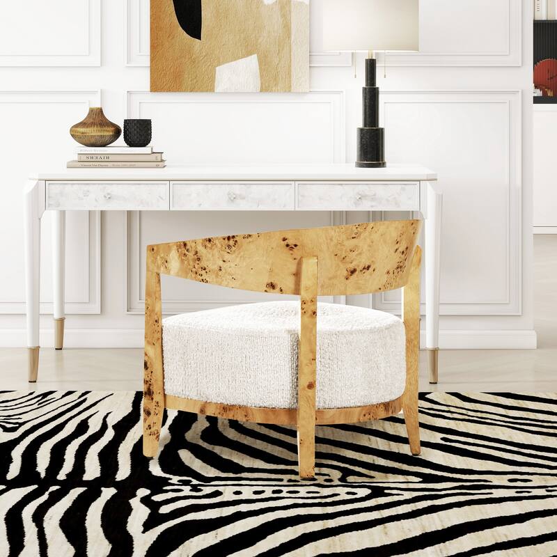 Madrid 26.5" Curved Barrel Burl Wood Accent Arm Chair